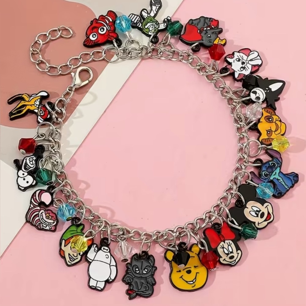 New Disney Charm Bracelet with 15 character charms including Mickey & Minnie